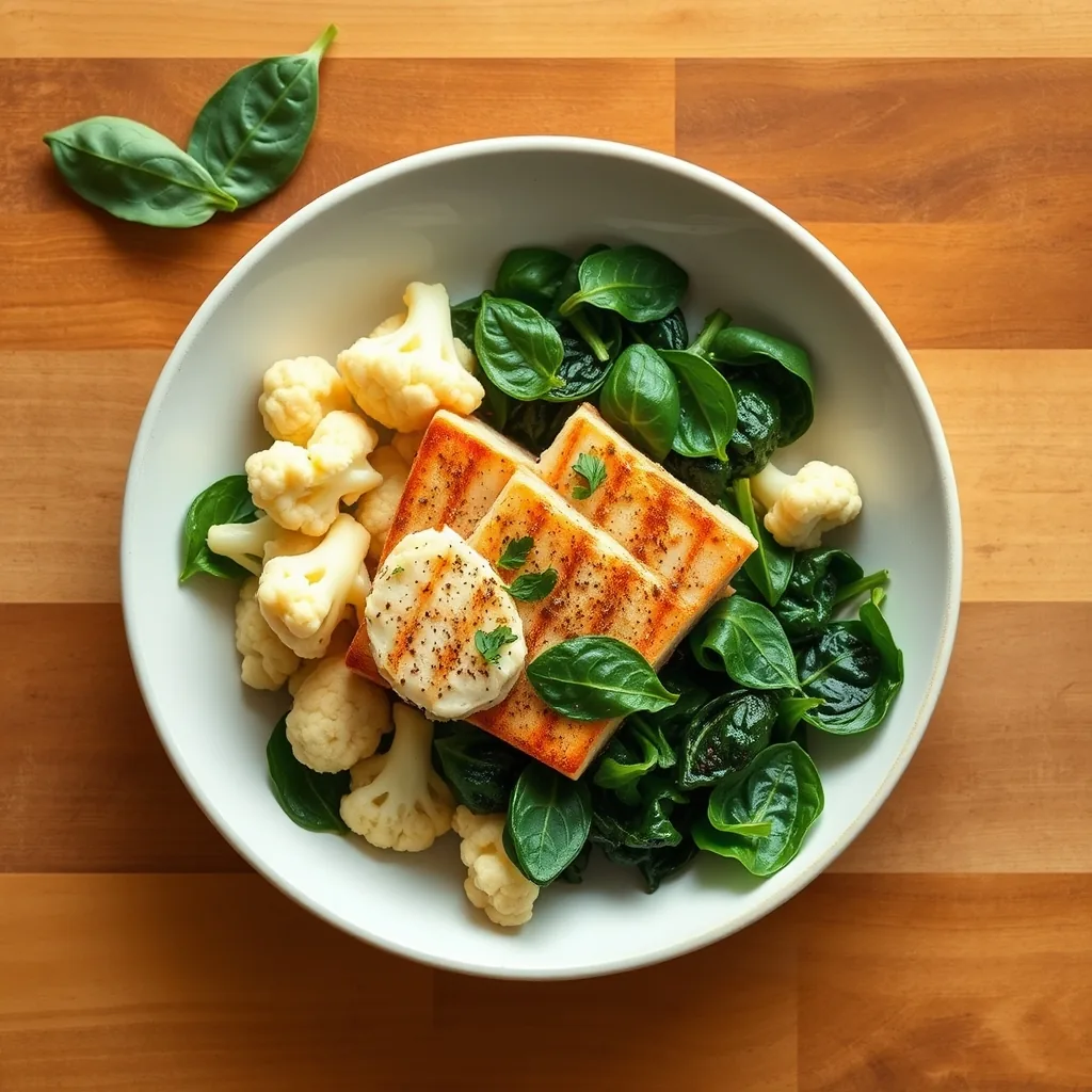 Italian Seared Tuna with Cauliflower and Spinach