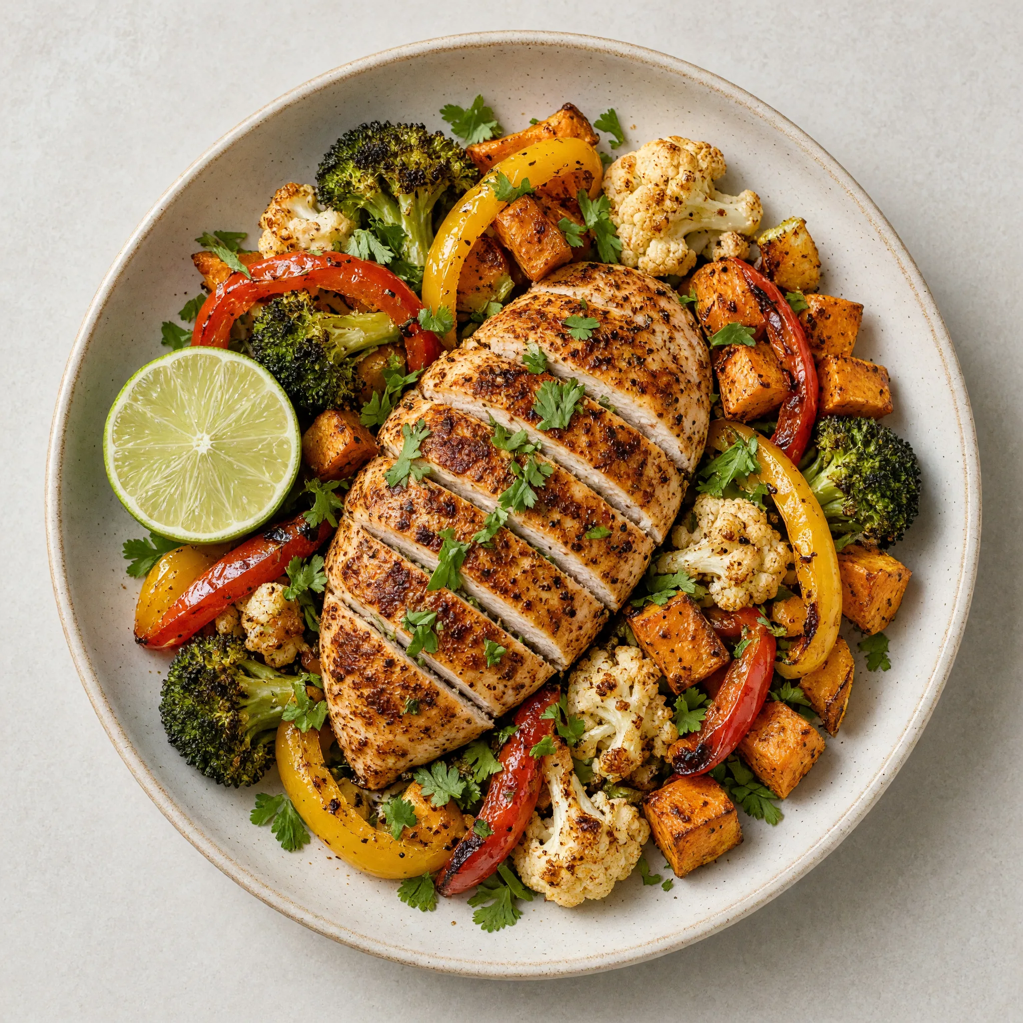 Cumin Lime Chicken with Sweet Potato, Broccoli and Peppers